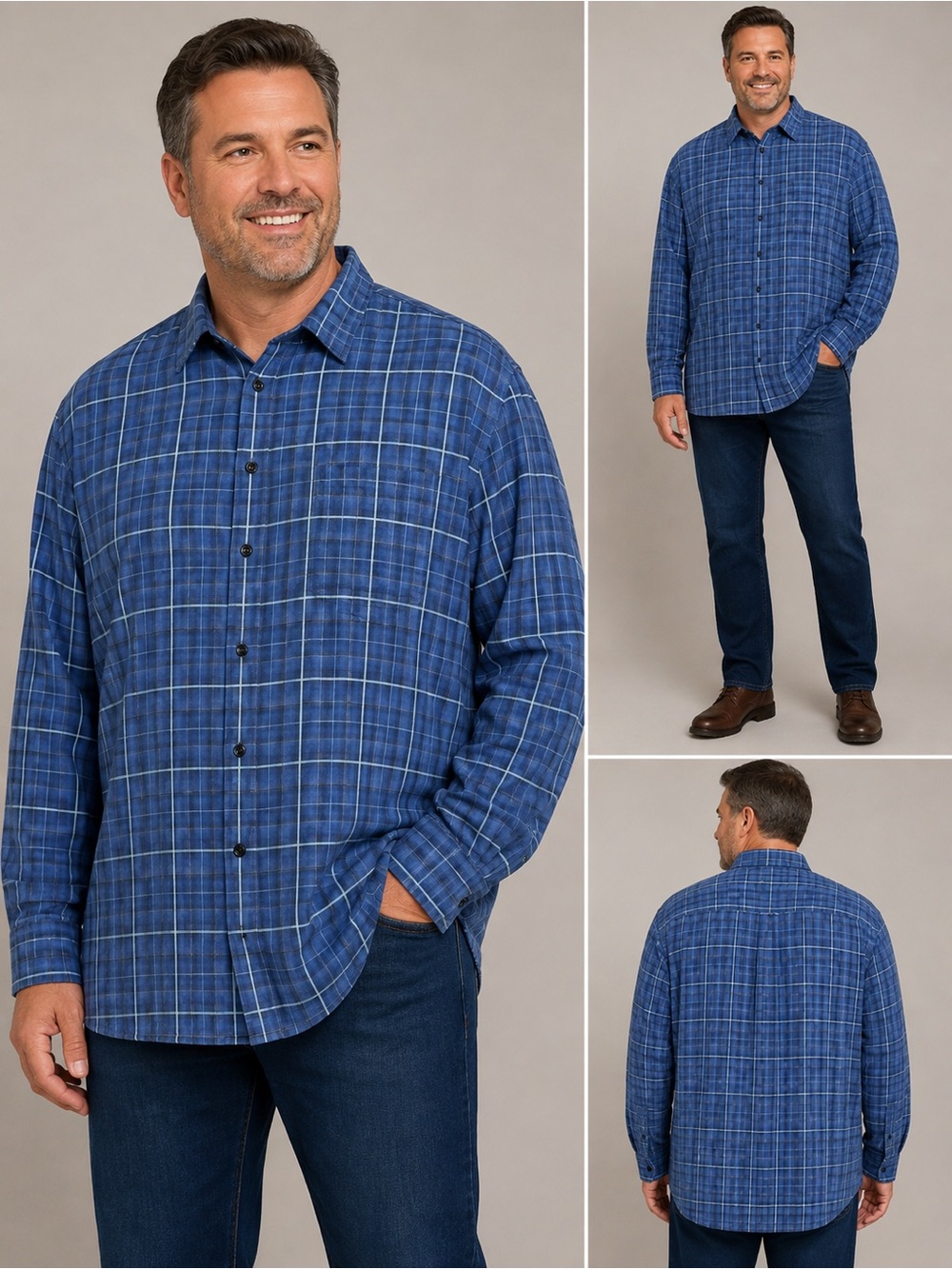 Haggar Men’s XXL Blue Plaid Long Sleeve Button Up Shirt